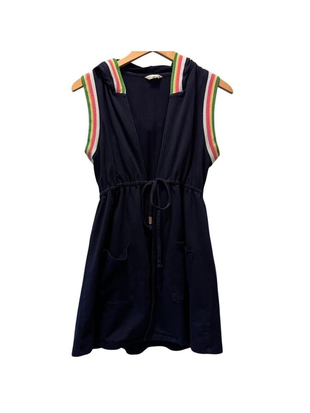 Trina Turk Women S Beach Open Front Hoodie CoverUp Navy Blue Rainbow Sleeveless